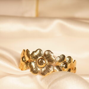 Floral 18kt Gold Plated Anti-Tarnish  Cuff Bracelet