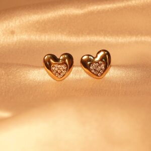 Golden Anti-Tarnish Heart Shaped Stud Earrings