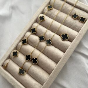 Vyaraa Black 5-Piece Lucky Clover Jewellery Set – Anti-Tarnish Ring, Earrings, Bracelet, Pendant Necklace Combo for Women & Girls