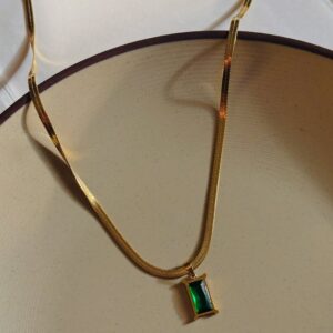 Vyaraa Green Pendent Snake Anti-Tarnish 18kt Gold Plated Chain