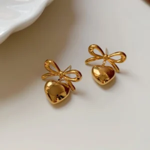 Bow Heart Earrings Stud – Anti Tarnish Jewellery | Vyaraa
