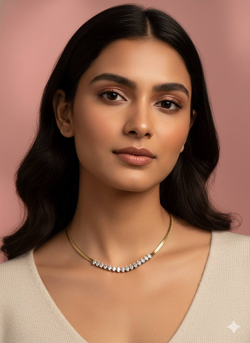 American Diamond Snake Chain | 18K Gold Plated Anti Tarnish Necklace by Vyaraa - Image 2