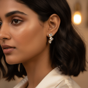 3 Diamond 18kt Anti-Tarnish Gold Plated Earrings | Vyaraa