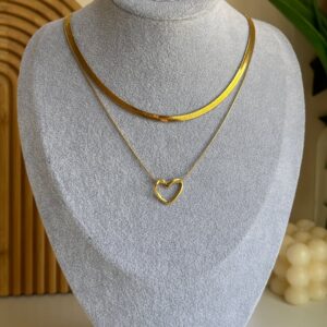 Vyaraa Heart Pendant And Snake Chain Combo Necklace for Women
