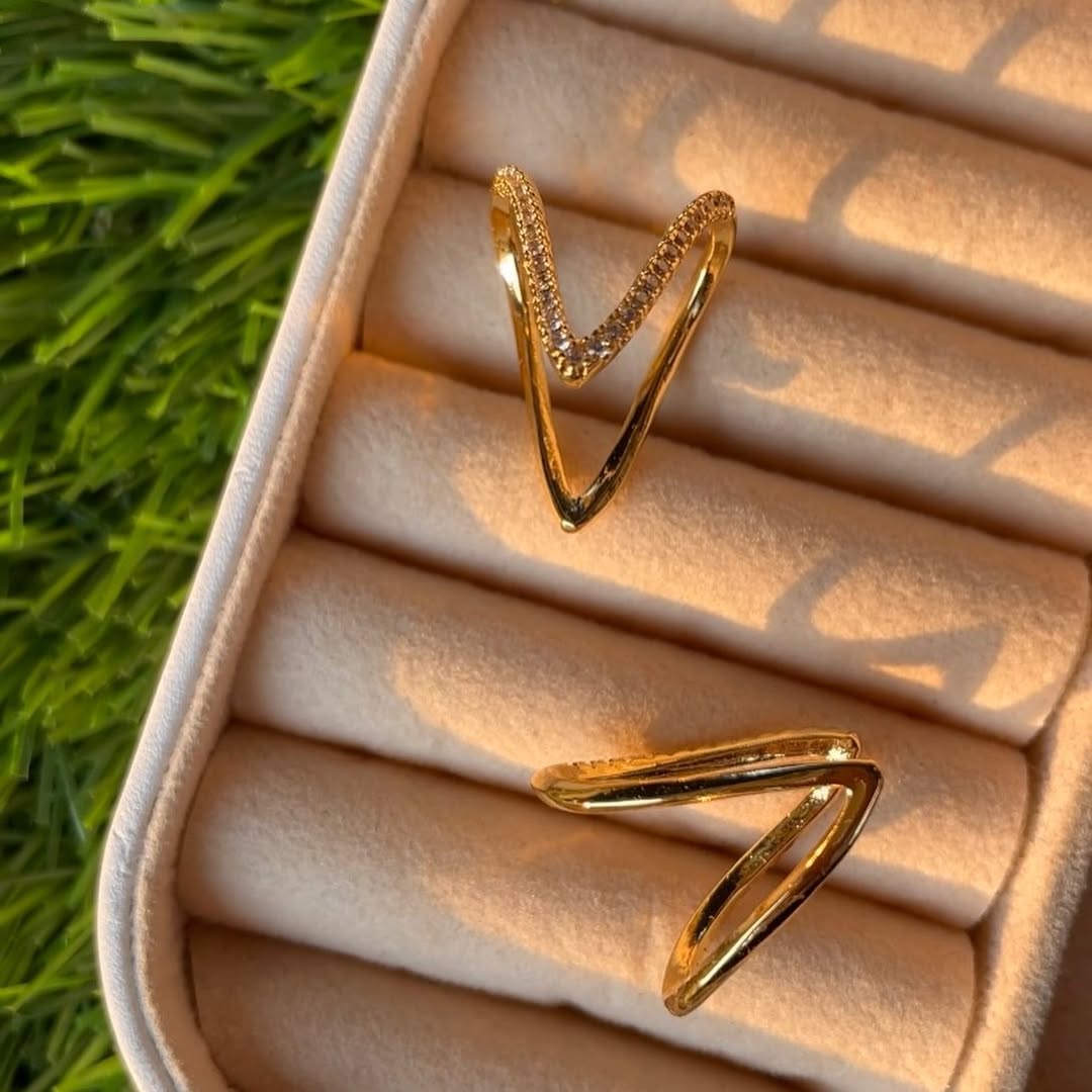 Gold V-Shaped Anti-Tarnish Ring for Women | Stylish Minimal Ring by Vyaraa - Image 2