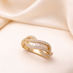 Gold American diamond Adjustable Anti-Tarnish Ring for Women