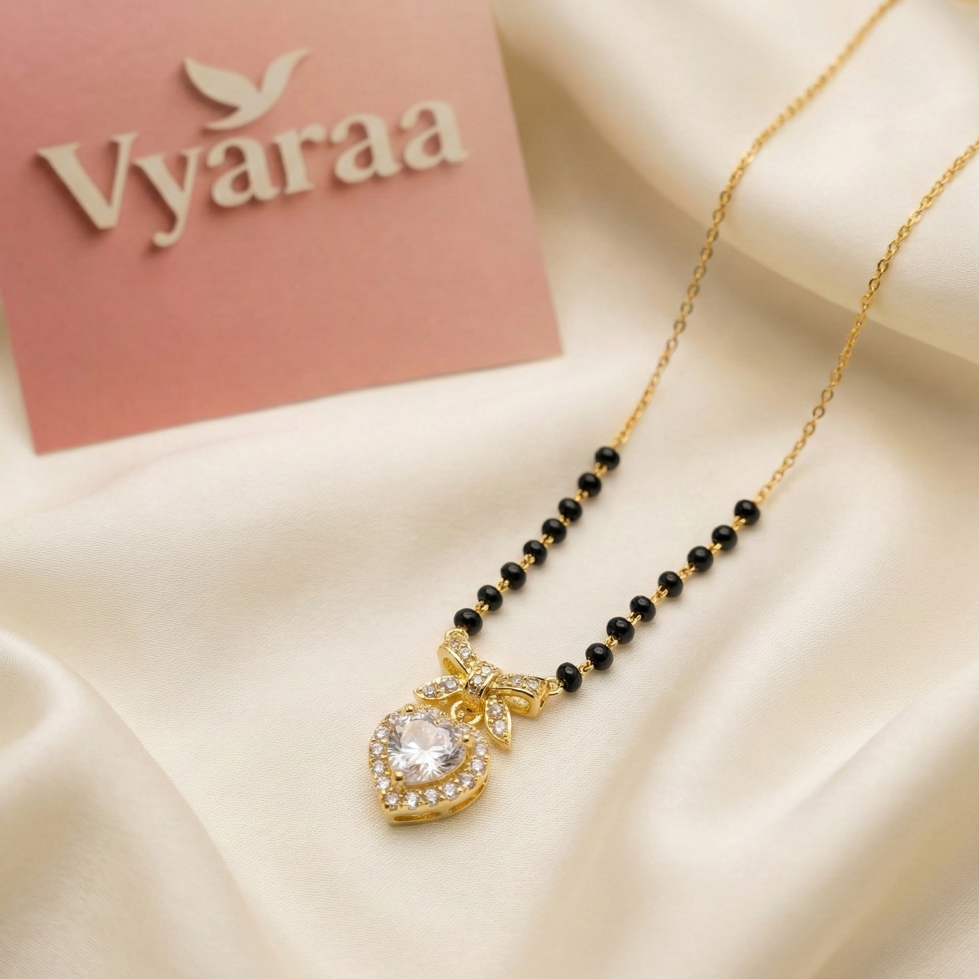 Vyaraa Heart American Diamond Gold-Plated Mangalsutra – Anti-Tarnish Daily Wear