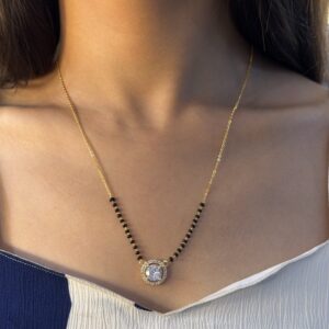 Vyaraa Heart American Diamond Gold-Plated Mangalsutra – Anti-Tarnish Daily Wear