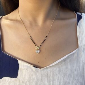 Vyaraa Heart American Diamond Gold-Plated Mangalsutra – Anti-Tarnish Daily Wear