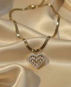 American Diamond with heart pendent Snake Chain | 18K Gold Plated Anti Tarnish Necklace by Vyaraa