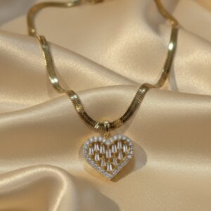 American Diamond with heart pendent Snake Chain | 18K Gold Plated Anti Tarnish Necklace by Vyaraa