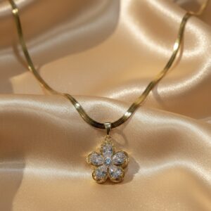 American Diamond with flower pendent Snake Chain | 18K Gold Plated Anti Tarnish Necklace by Vyaraa